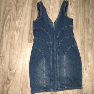 Guess Jean Dress Blue Wash Front Zip Mini Bodycon Womens XL